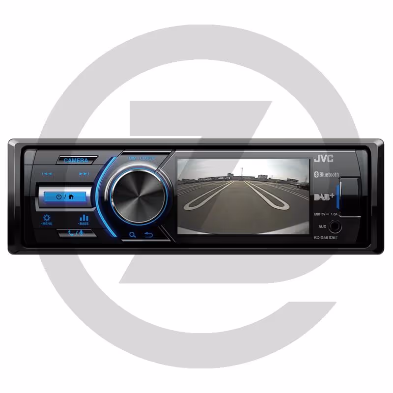 Radio KD-X561DBT (JVC) avec caméra de re - Radio DAB+ avec écran couleur TFT 3 pouces, avec antenne, Bluetooth, USB et entrée AUX