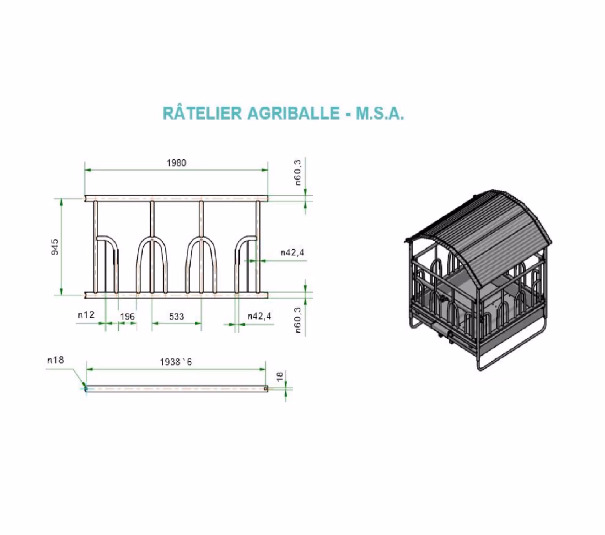 Râtelier Agriballe MSA avec toit 