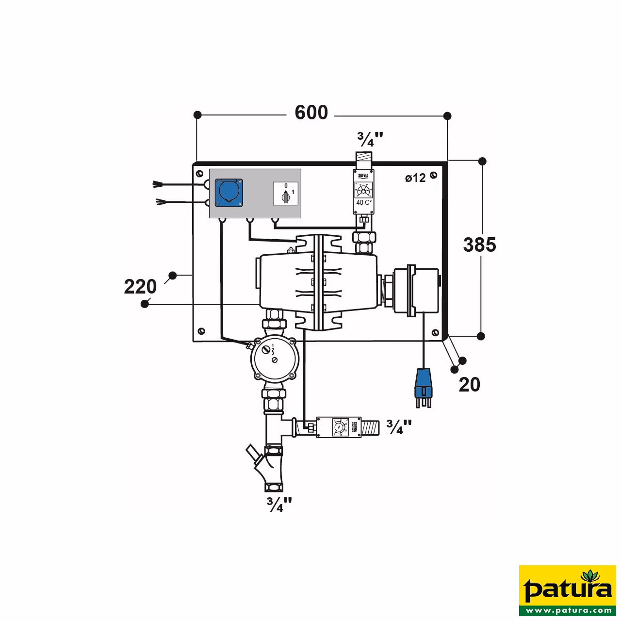 Réchauffeur d'eau 230 V Mod. 317 avec régulation de température, 3000 W