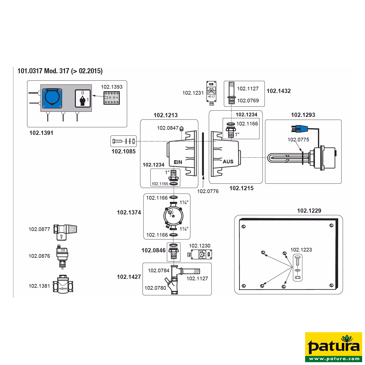 Réchauffeur d'eau 230 V Mod. 317 avec régulation de température, 3000 W