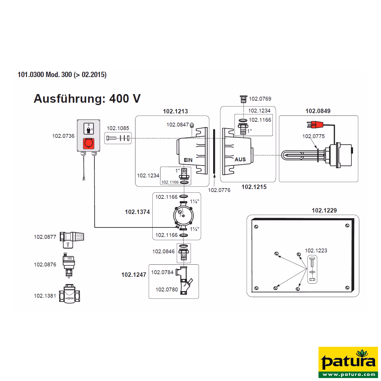 Réchauffeur d'eau 300, 400 V avec thermostat et résistance