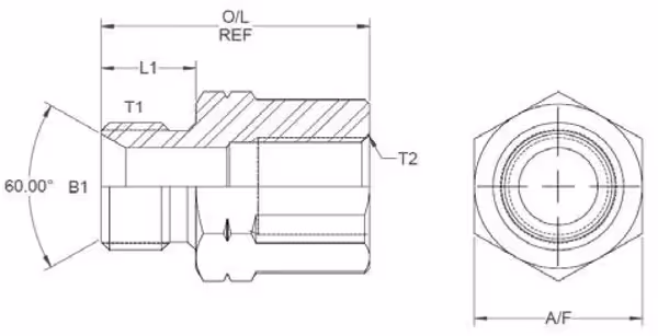 Réduction hydraulique BSP/métrique 1/2-M22x1.5