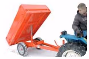Remorque 1T avec bennage mécanique pour micro tracteur sans montage