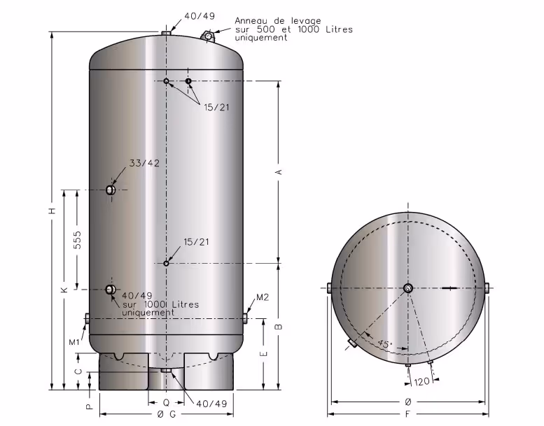 Reservoir galva plastifie 200 litres 6 bar