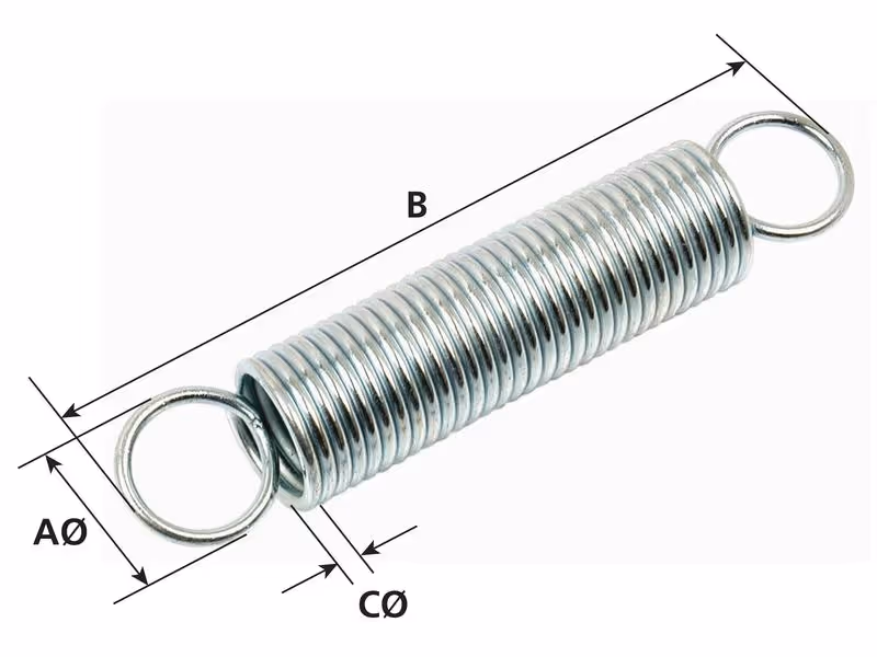 Ressorts de tension, Ø ressort29mm, Ø câble3.8mm, Longueur: 215mm.