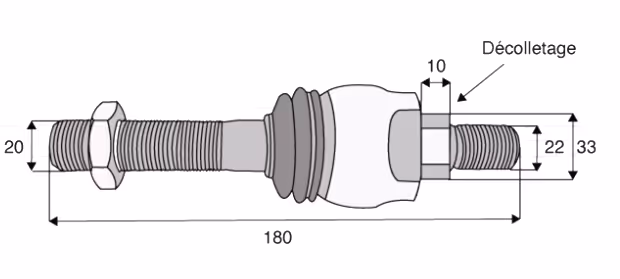 Rotule axiale Kubota M22x1.5 D L180 mm 3A12162980