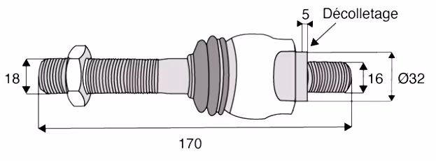 Rotule axiale Universel M16x1.5 D L170 mm