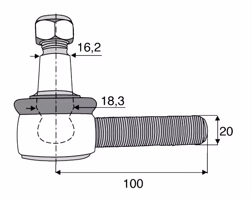 Rotule de direction Valtra M20x1.5 G L100 mm 633315