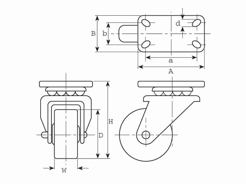 Roue castor Braked Plastique/Nylon Capacité: 120kgs, Ø roue: 80mm