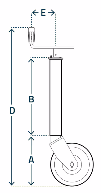 Roue jockey remorque agricole 1000 Kg avec manivelle horizontale 930mm