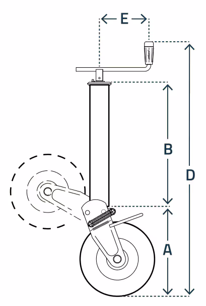 Roue jockey remorque 600 Kg avec manivelle horizontale 