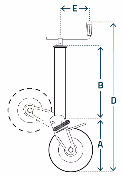 Roue jockey remorque agricole 800 Kg avec manivelle horizontale 860 mm