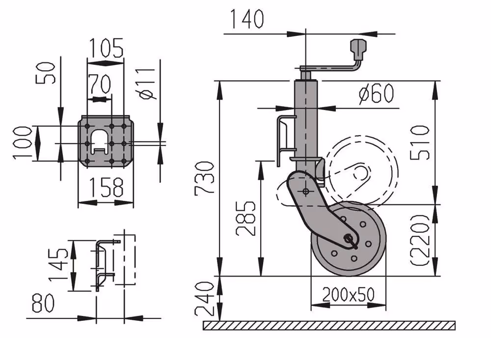 ROUE JOCKEY AUTOMATIQUE DIAMETRE 60 500KGS