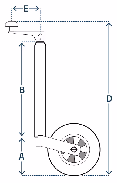 Roue jockey remorque bagagère 150 Kg 48 mm