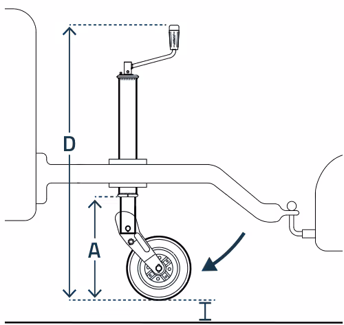 Roue jockey repliable remorque bagagère 250 Kg 60 mm avec support
