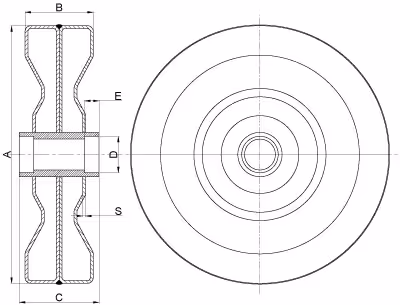 Roue lisse fer predisposee au roulement 300 x 100 mm