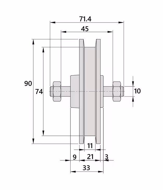 Roue pleine de portail, fonte, 90 mm, libre