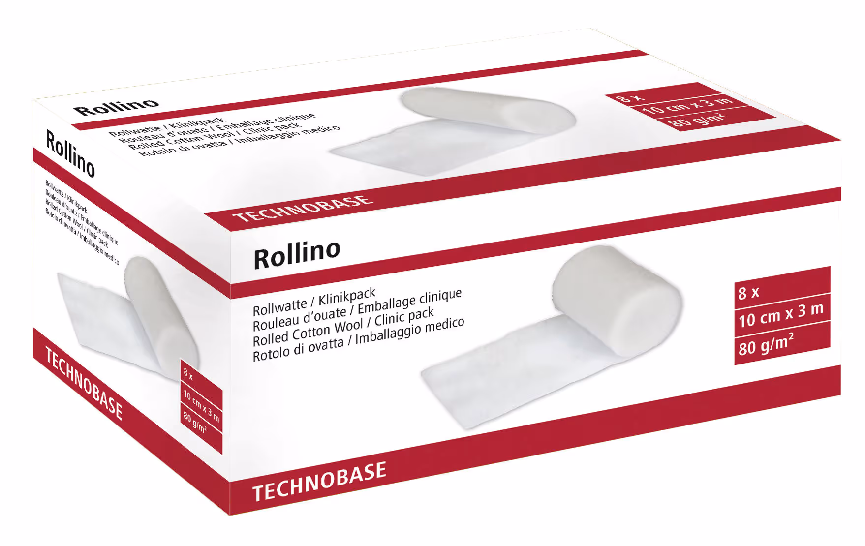 Rouleau d'ouate 3mX10cm, pack clinique de 8