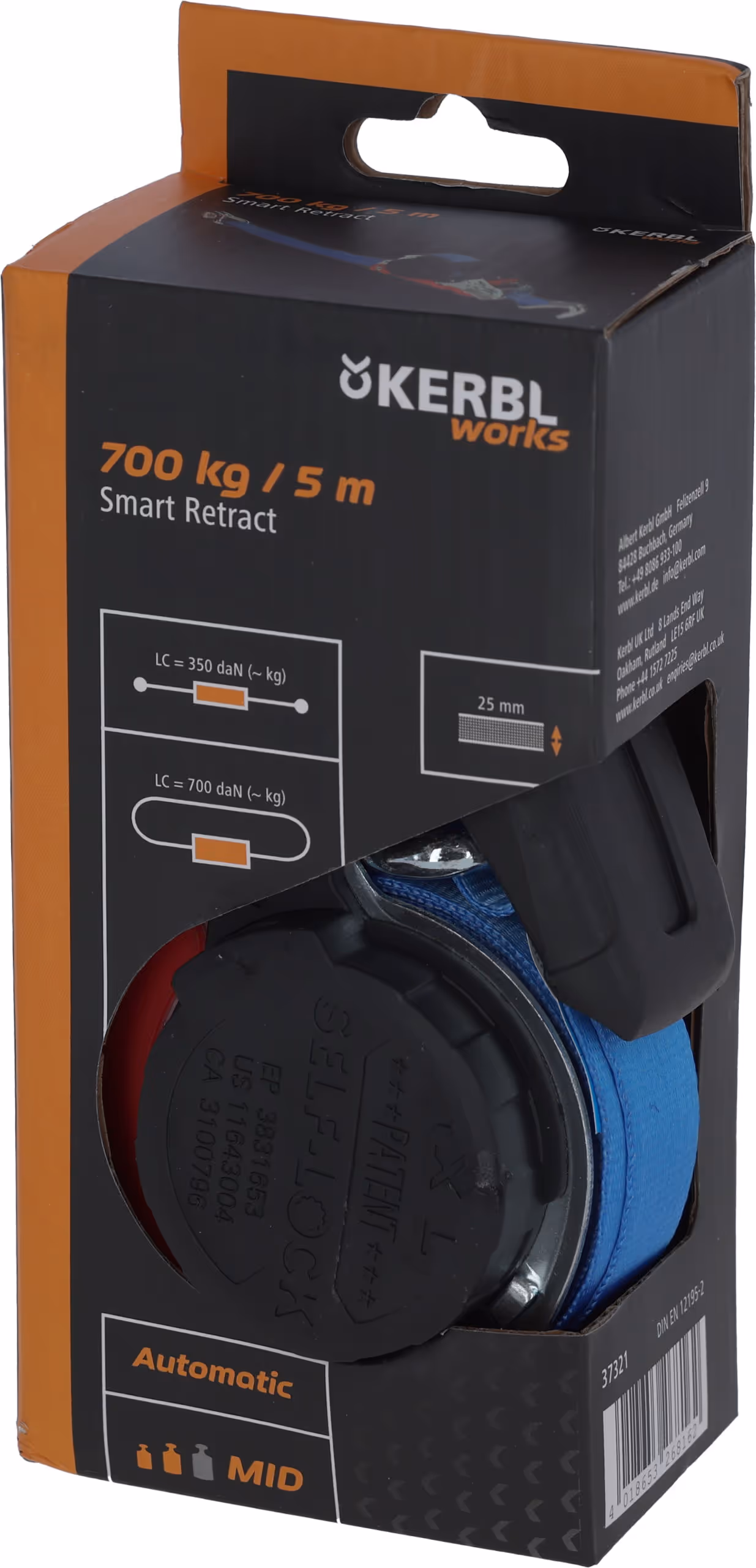 Sangle arr. auto SmartRetract 25mm/5m,350/700kg cro.pointu