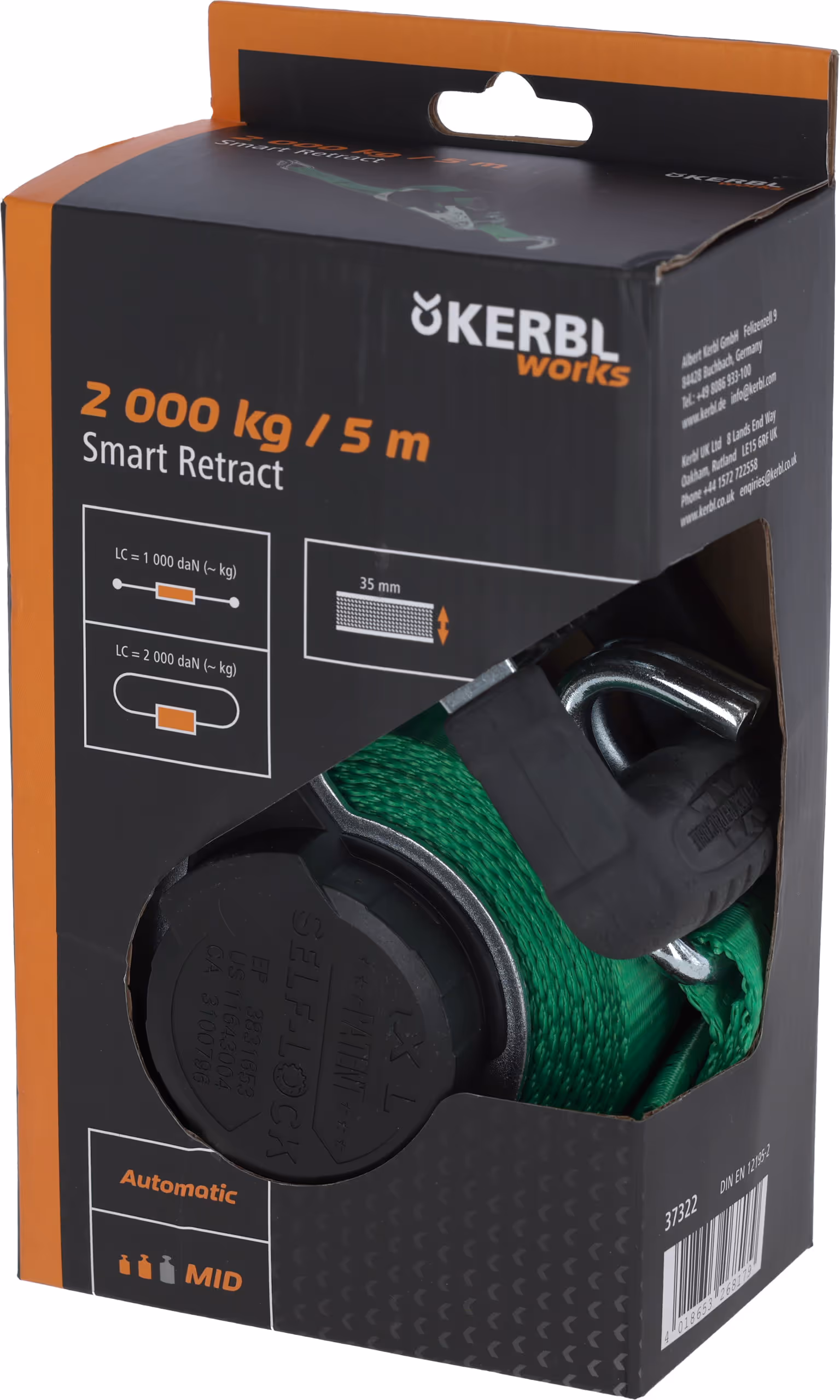 Sangle arr. auto SmartRetract 35mm/5m,1000/2000kg cro.pointu