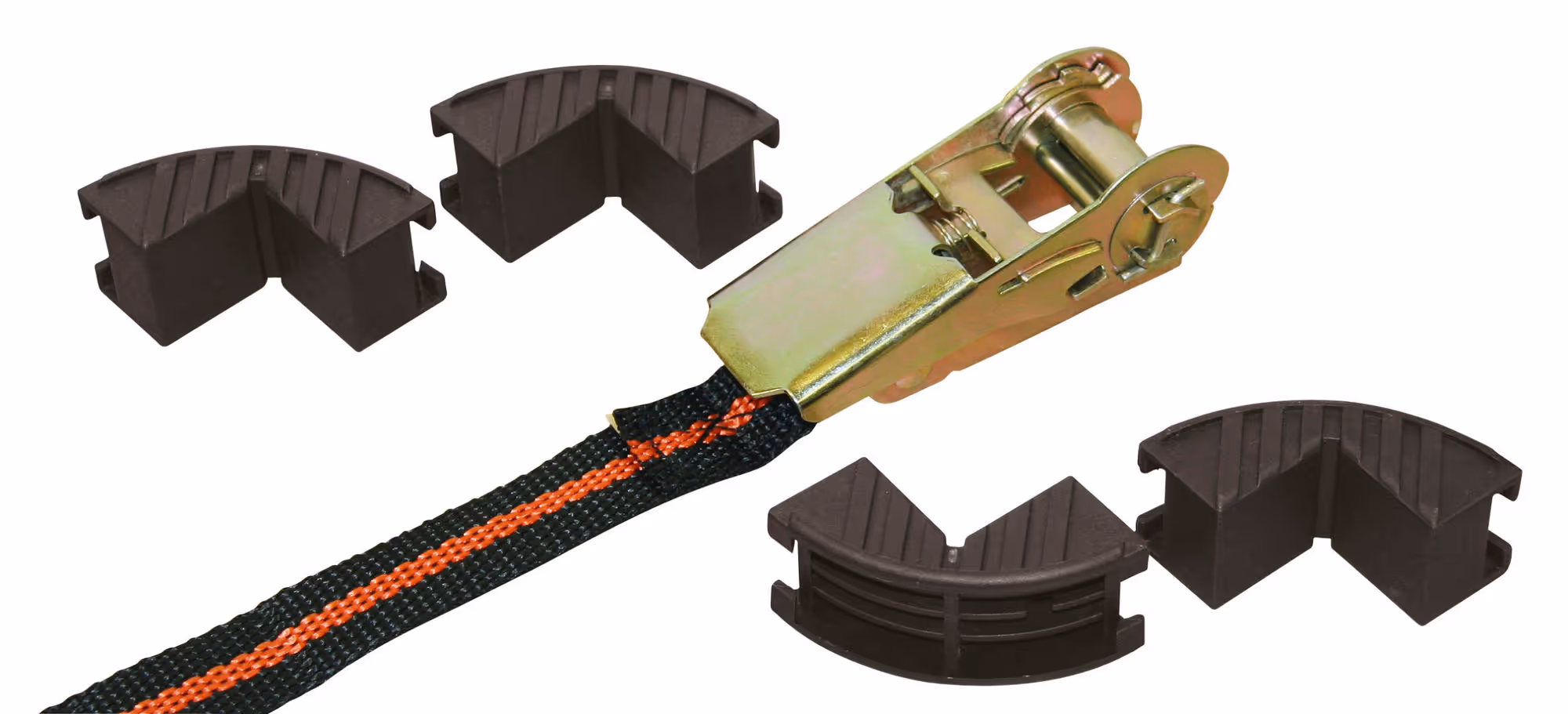 Sangle d'arrimage à cliquet av 4 protections angle 5m X 25mm