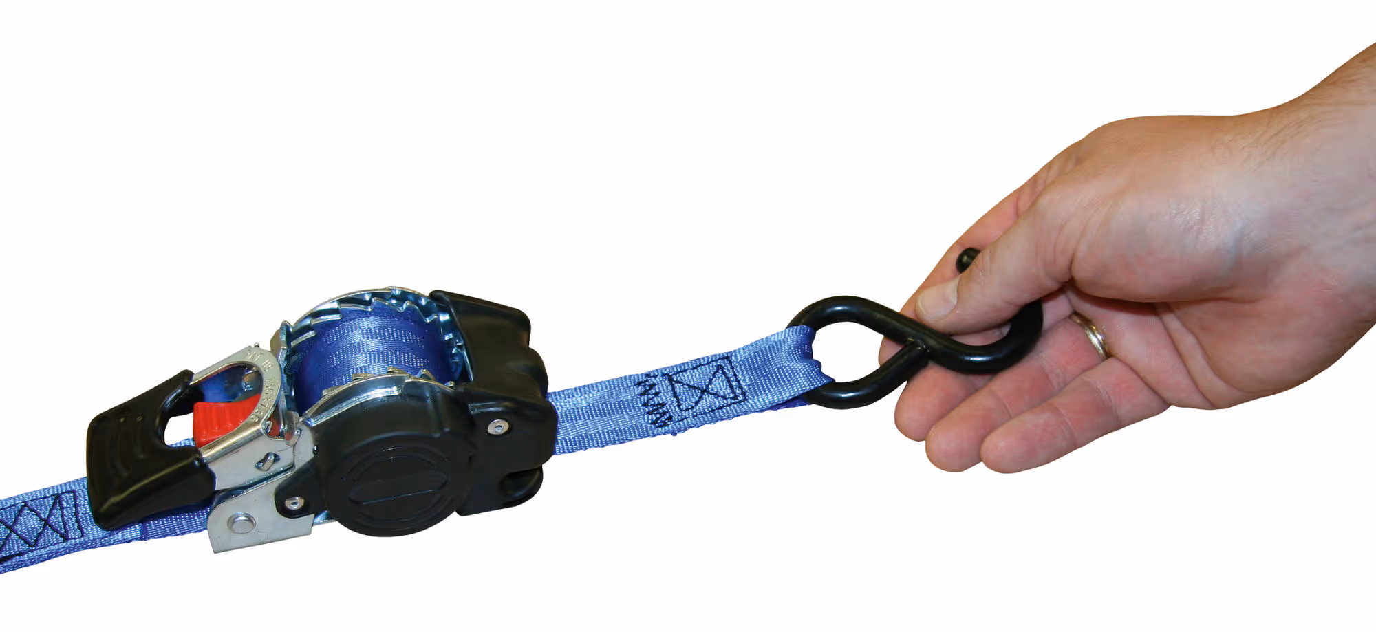 Sangle d'arrimage automatique av enrouleur 25mm X 1,8m, bleu