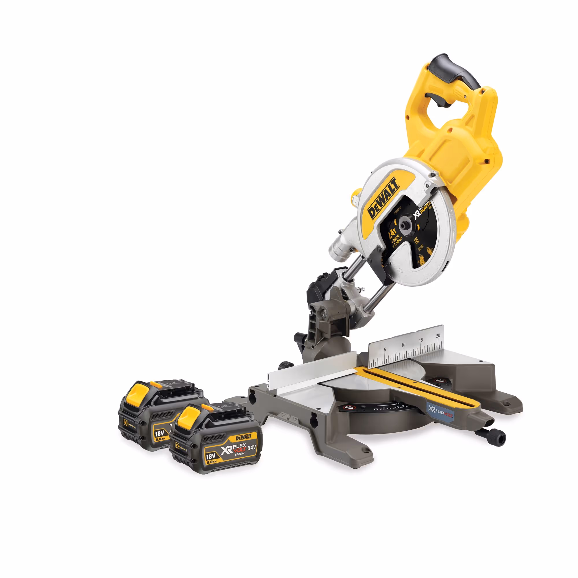 Scie à onglets radiale XR FLEXVOLT 54V 2Ah Li-Ion Brushless 216 mm avec batteries