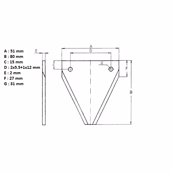 Section sous faucillée - 80 x 51 x 2 mm - ESM