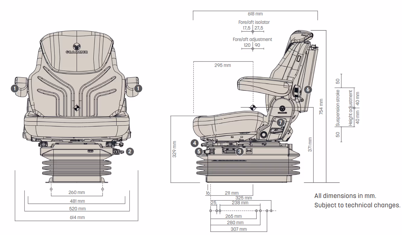 Siège tracteur Maximo Confort Grammer MSG95G/731 tissu suspension pneumatique