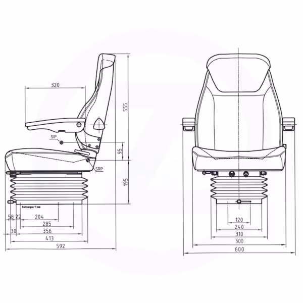 Siege tracteur pneumatique tissu - Universel