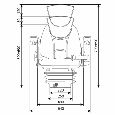 Siege tracteur PVC Suspension mécanique avec accoudoirs et appuie tête