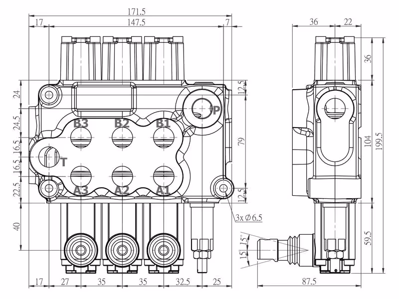 Sparex Distributeur monobloc 1/2'' BSP Ports 3 bk (60 L/mn Débit)