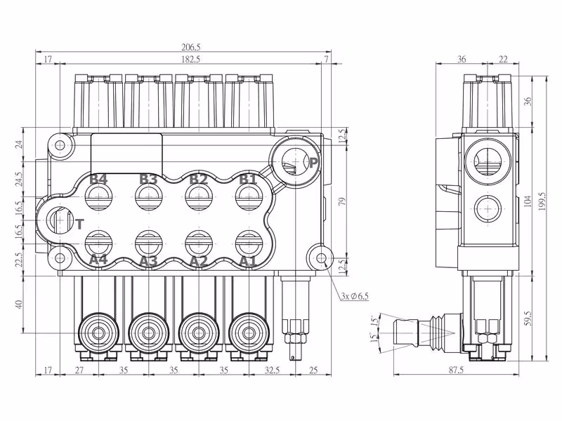 Sparex Distributeur monobloc 1/2'' BSP Ports 4 bk (60 L/mn Débit)