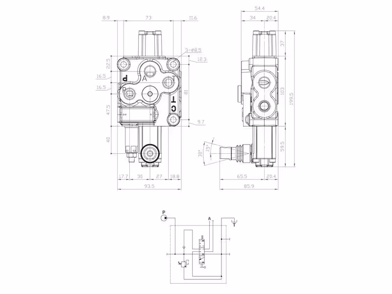 Sparex Distributeur monobloc 3/8'' BSP Ports 1 bk (45 L/mn Débit)
