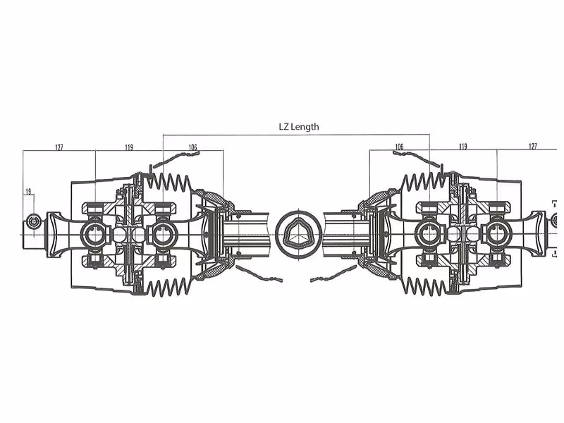 Sparex Transmission Complète - EUCV Grand Angle - Deux Côté, Longueur (Lz): 1010mm, 1 3/8'' x 6 80° W.A. à Grand Angle 80°, 1''3/8, 6 cannelures