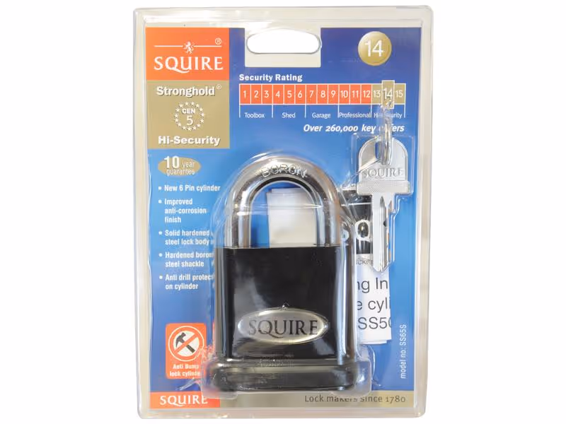Squire Cadenas renforcé - Hardened Acier, Largeur du corps: 65mm (Indice de sécurité: 10)