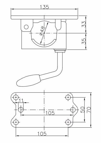 Support de fixation de tube 48 mm en fonte pour remorque bagagère