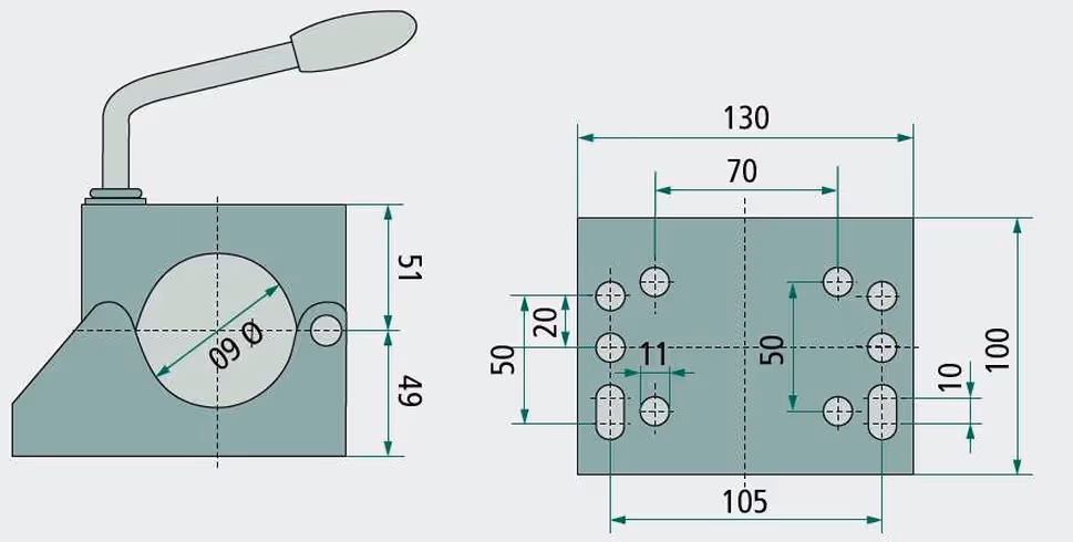 Support de fixation de tube 60 mm pour remorque bagagère