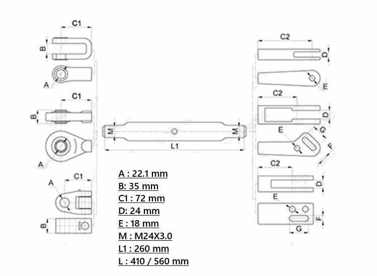 Suspente universelle (fourche/rotule) 