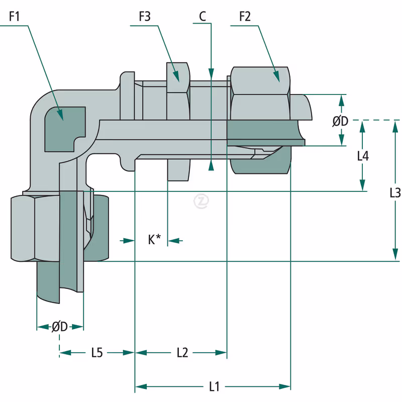 SWV 8 L  Raccord passe cloison, coudé 90°