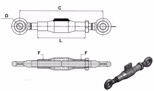 Tendeur de stabilisateur à chaine 16 mm L245 - 315 mm