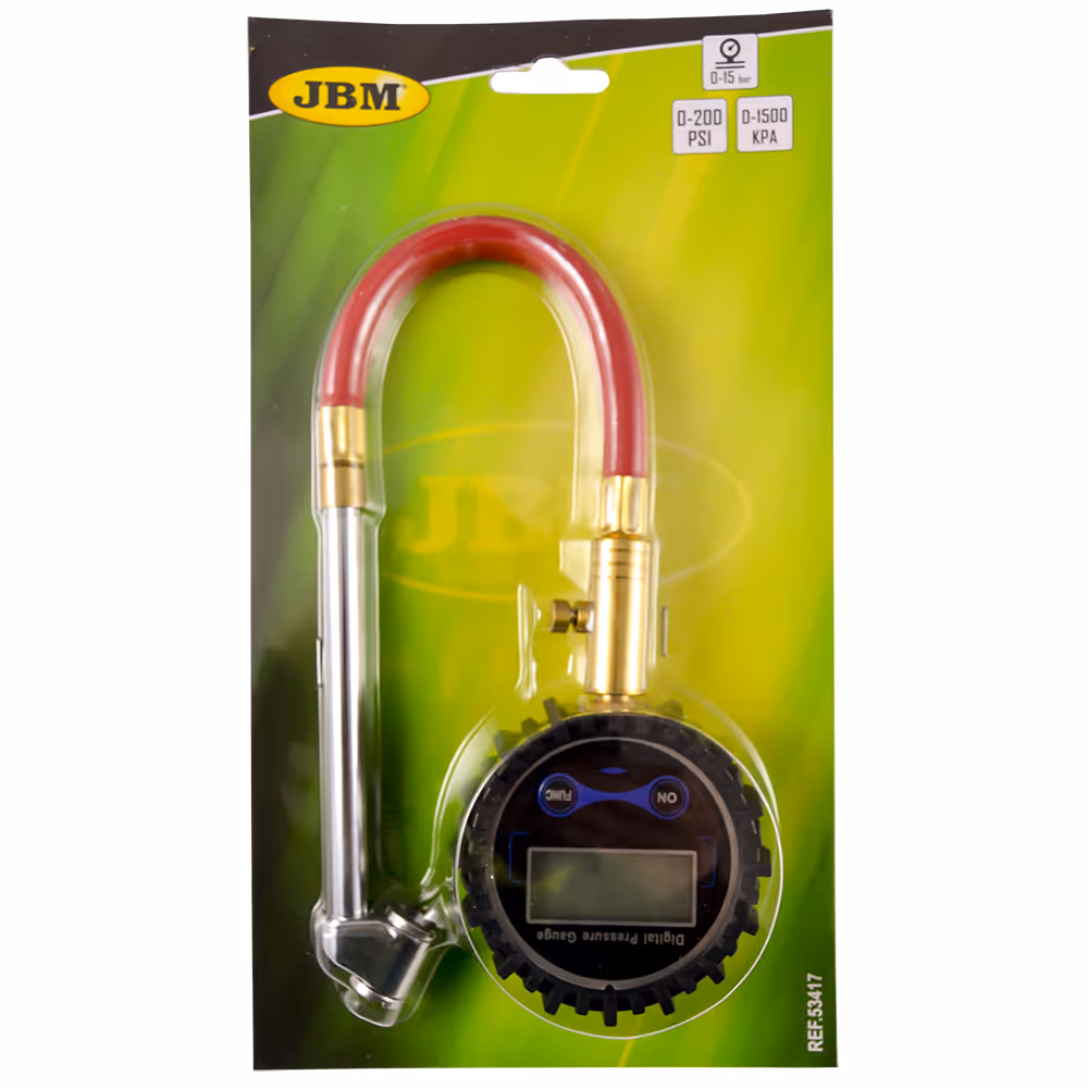 Testeur digital de pression de pneumatiques avec tube (0-15bar)