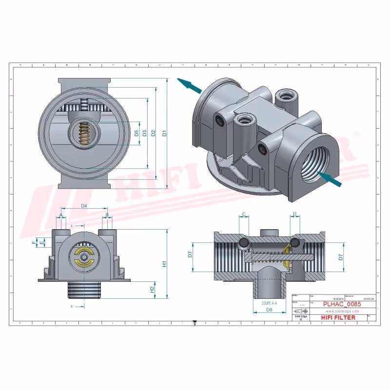 Tête de filtre hydraulique 30-100l/minute