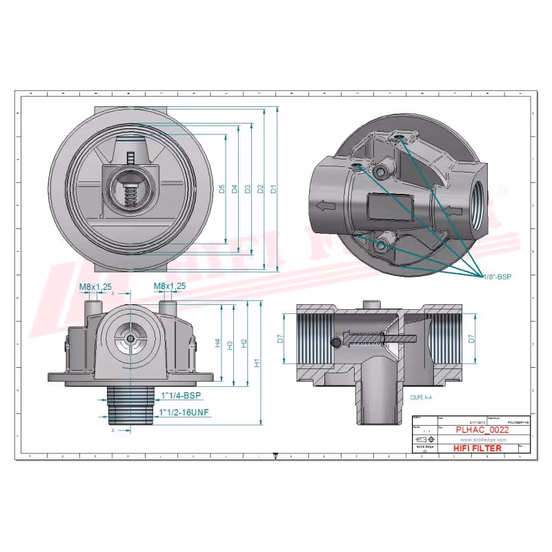 Tète de filtre hydraulique 87/210l/minute 1"1/4 BSP 