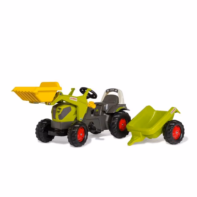 TRACTEUR A PEDALES CLAAS AXOS 240 AVEC CHARGEUR ET REMORQUE ROLLY TOYS