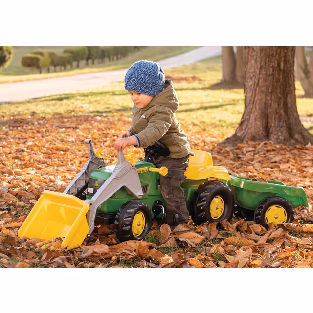 Tracteur a pedales john deere avec chargeur et remorque