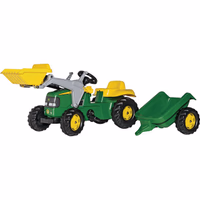 Tracteur a pedales john deere avec chargeur et remorque
