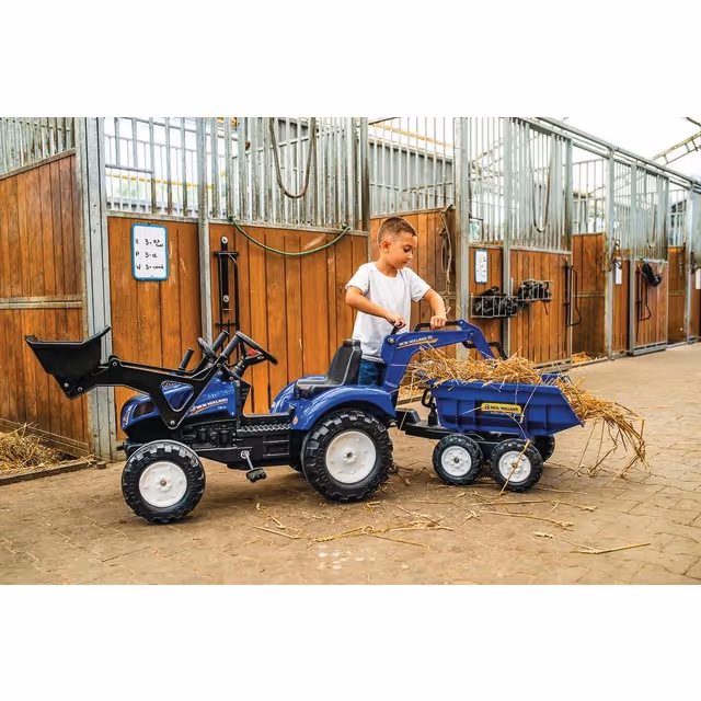 Tracteur a pedales new holland avec chargeur excavatrice et remorque basculante