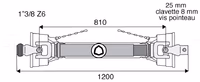 Transmission à cardan 1200mm 1'"3/8 Z6 / Ø25 clav 8