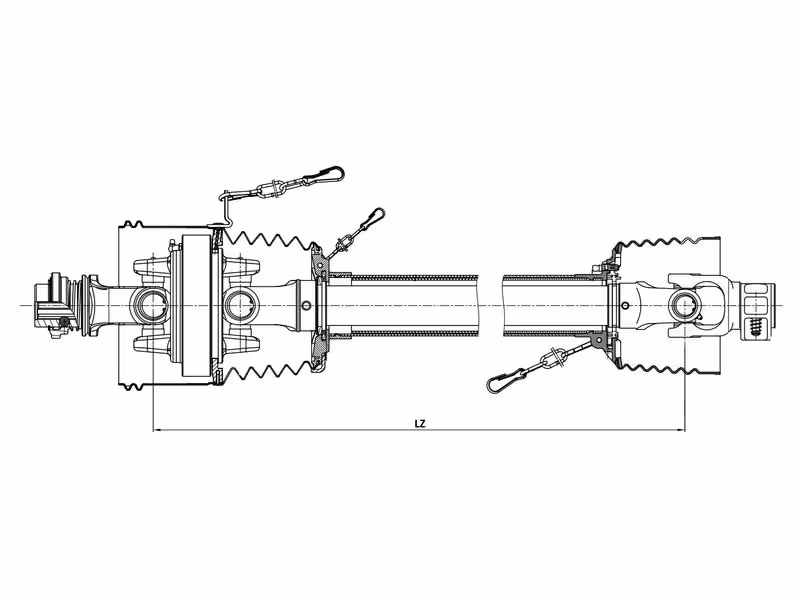 Transmission Complète - Grand Angle - Un côté, Longueur (Lz): 980mm, 1 3/8'' x 6 80° W.A. à à verrou, 1''3/8, 6 cannelures